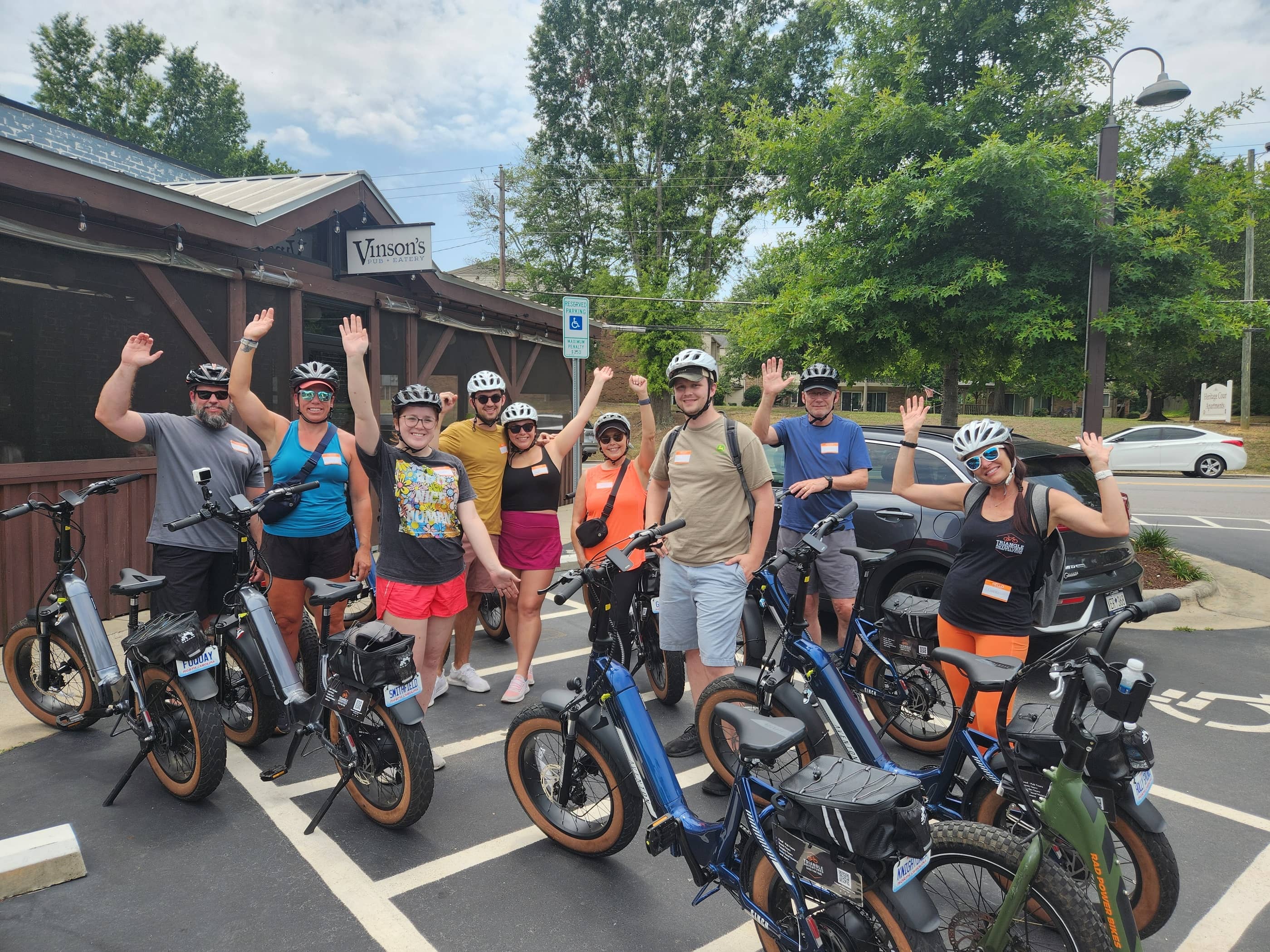 Triangle Adventures guests exploring the Clayton greenway by e-bike